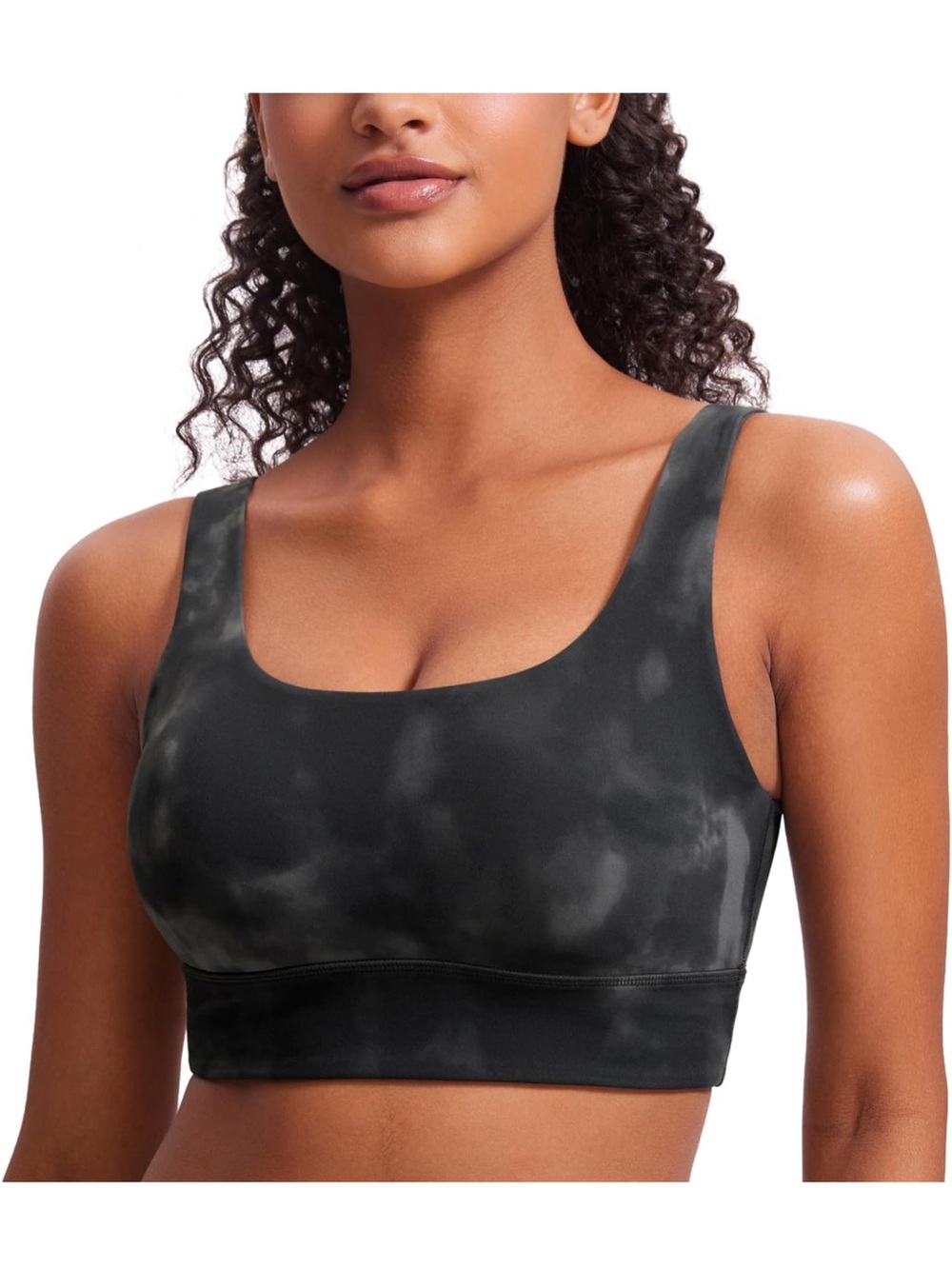 CRZ YOGA Butterluxe U Back Longline Padded Sports Bra~Grey Tie Dye Flowers